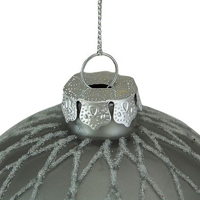 4" Gray Diamond Pattern Christmas Ball Glass Ornament