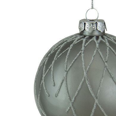 4" Gray Diamond Pattern Christmas Ball Glass Ornament