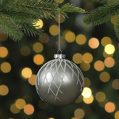 4" Gray Diamond Pattern Christmas Ball Glass Ornament