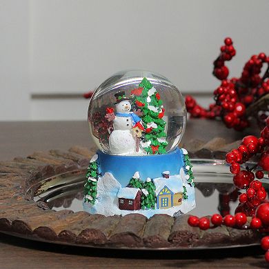 4.75" Snowman with Cardinals Musical Christmas Tree Snow Globe