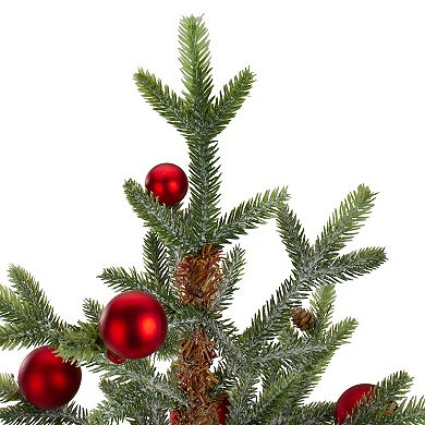 18" Potted Pine with Red Ornaments Medium Artificial Christmas Tree  Unlit