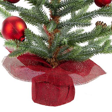 18" Potted Pine with Red Ornaments Medium Artificial Christmas Tree  Unlit