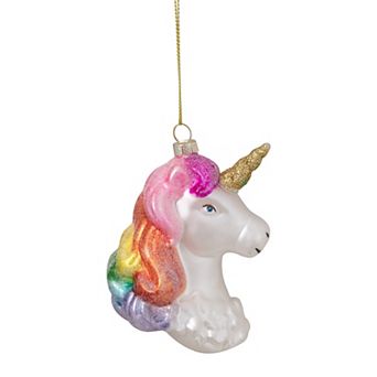 4” Rainbow Unicorn Head Hanging Glass Christmas Ornament