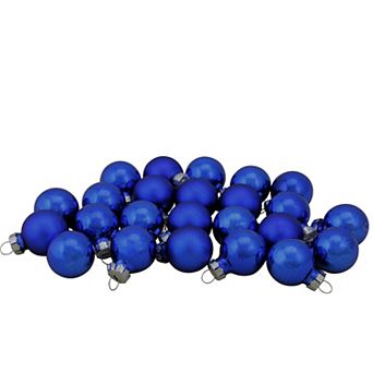 24 ct Blue Glass 2-Finish Christmas Ball Ornaments 1" (25.25mm)