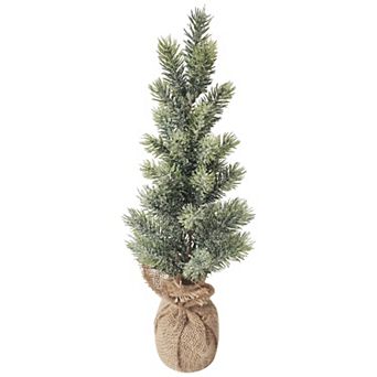 17.5" Icy Frosted Pine Tree in Burlap Base Christmas Decoration
