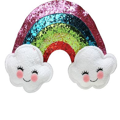 7" White and Pink Glittered Rainbow with Smiling Clouds Hanging Christmas Ornament