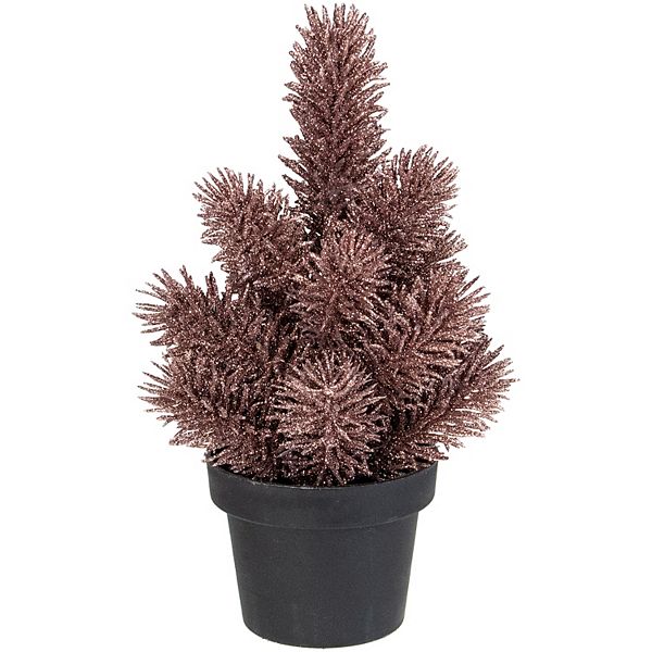 8.5" Rose Gold Potted Glittered Artificial Pine Christmas Tree Unlit