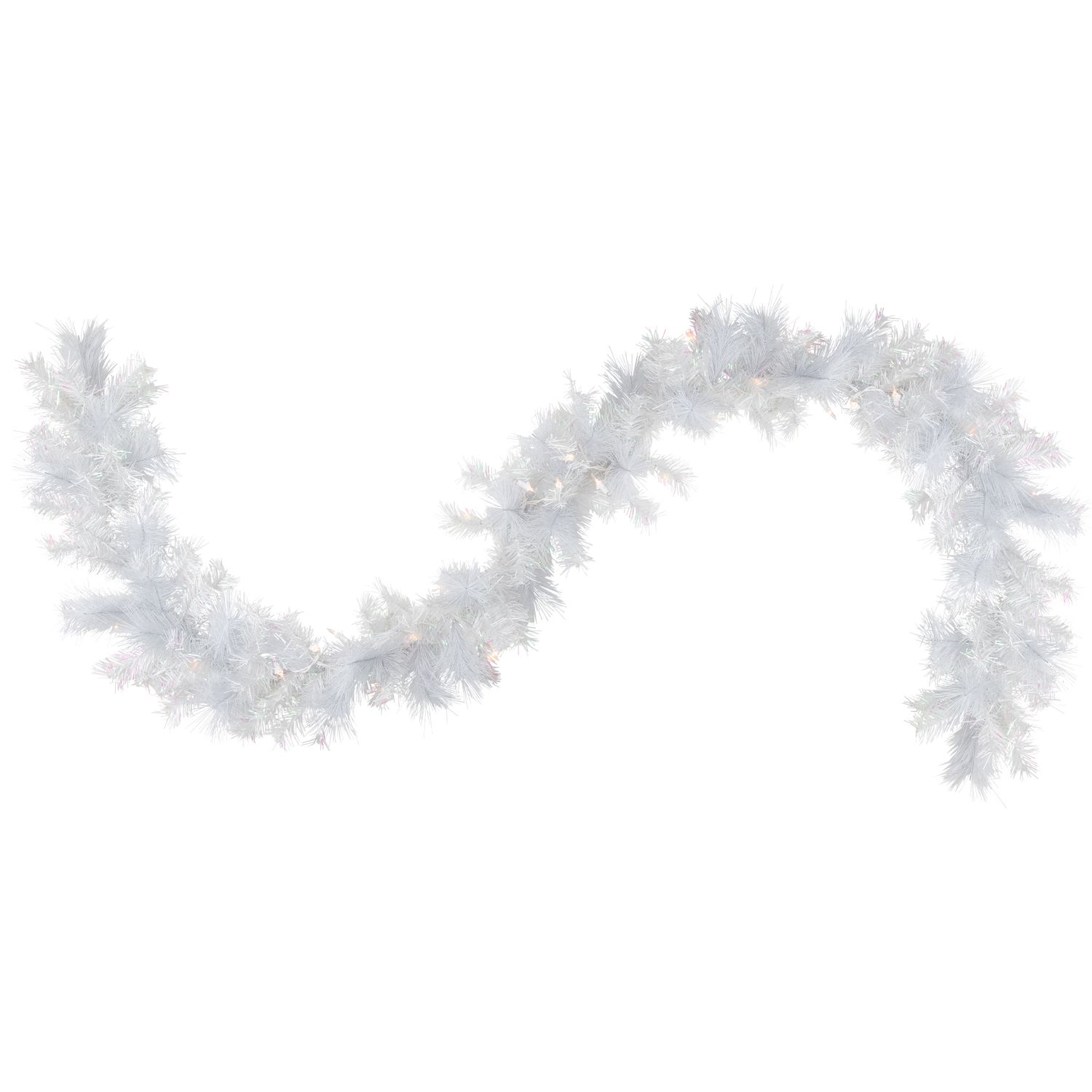 12' x 3 Silver and White Iridescent Tinsel Garland with Silver Snowflakes  - Unlit