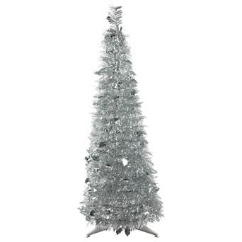 4' Silver Tinsel Pop-Up Artificial Christmas Tree Unlit