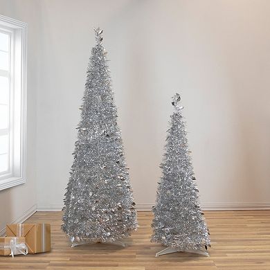 4' Silver Tinsel Pop-Up Artificial Christmas Tree Unlit