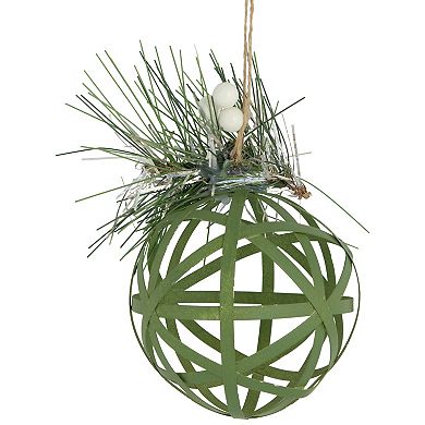 5" Green Rattan Style Christmas Ball Ornament with Pine Cone