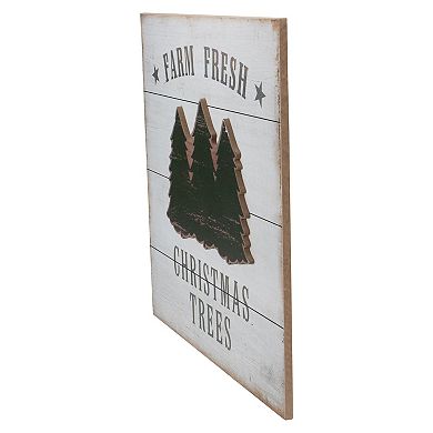 16" White Washed Farm Fresh Christmas Trees Wooden Wall Sign