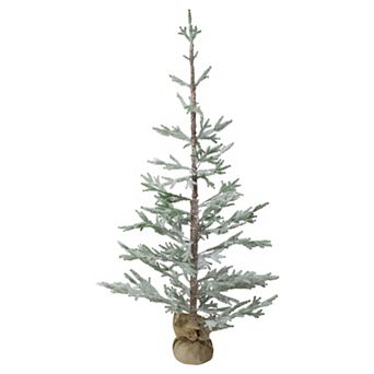 5' Snow Covered Slim Pine Artificial Christmas Tree with Jute Base Unlit