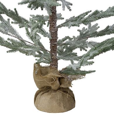 5' Snow Covered Slim Pine Artificial Christmas Tree with Jute Base Unlit