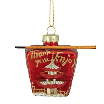 3.5" Red Asian Food Take Out Container Glass Christmas Ornament