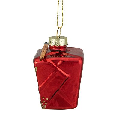 3.5" Red Asian Food Take Out Container Glass Christmas Ornament