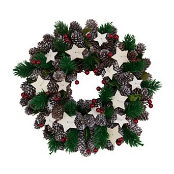 Pine Cone and Berries with Stars Artificial Christmas Wreath 10-Inch Unlit