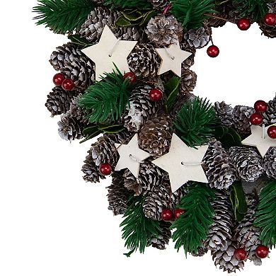 Pine Cone and Berries with Stars Artificial Christmas Wreath 10-Inch Unlit