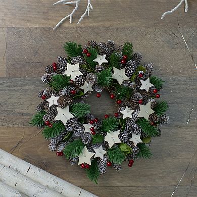 Pine Cone and Berries with Stars Artificial Christmas Wreath 10-Inch Unlit