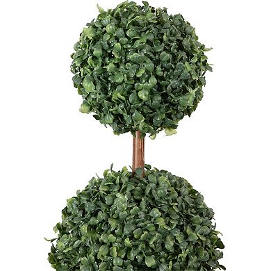 38" Artificial Two-Tone Boxwood Triple Ball Topiary Tree with Round Pot Unlit