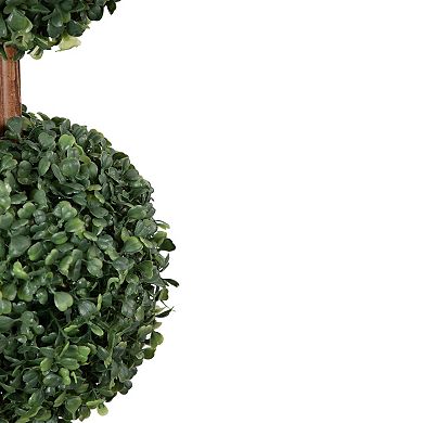 38" Artificial Two-Tone Boxwood Triple Ball Topiary Tree with Round Pot Unlit