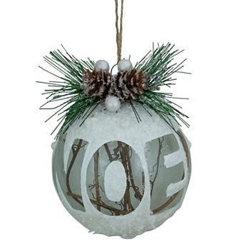 5" White Frosted NOEL With Holly and Berries Christmas Glass Ornament