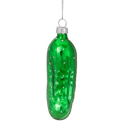 4" Shiny Green Pickle Hanging Glass Christmas Ornament