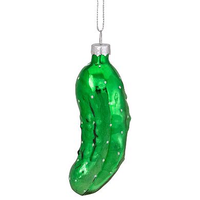 4" Shiny Green Pickle Hanging Glass Christmas Ornament