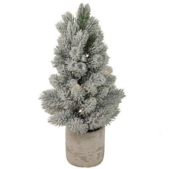 16" LED Lighted Mini Frosted Pine Christmas Tree in Cement Base