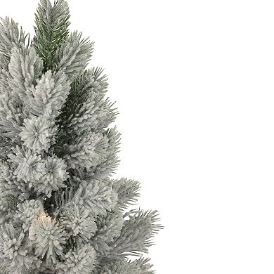 16" LED Lighted Mini Frosted Pine Christmas Tree in Cement Base