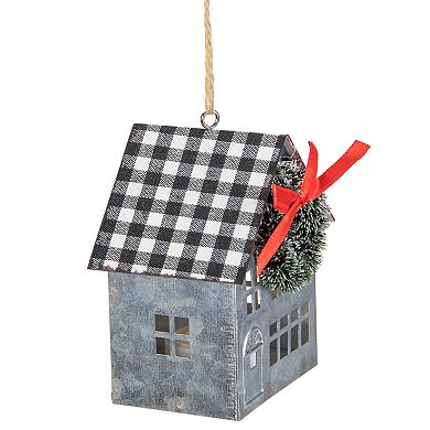 3.5" LED Lighted Galvanized House with Wreath Christmas Ornament