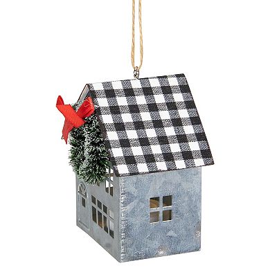 3.5" LED Lighted Galvanized House with Wreath Christmas Ornament