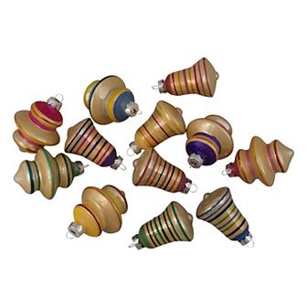 12 ct Purple 2-Finish Striped Glass Christmas Finial and Bell Ornaments 2.75"