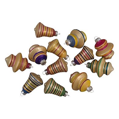 12ct Purple 2-Finish Striped Glass Christmas Finial and Bell Ornaments 2.75"