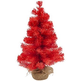 17.5" Scarlett Red Pine Christmas Tree in Natural Jute Base