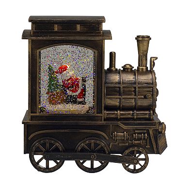 6.75" Lighted Black Train Christmas Snow Globe with Santa