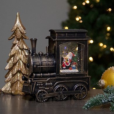 6.75" Lighted Black Train Christmas Snow Globe with Santa