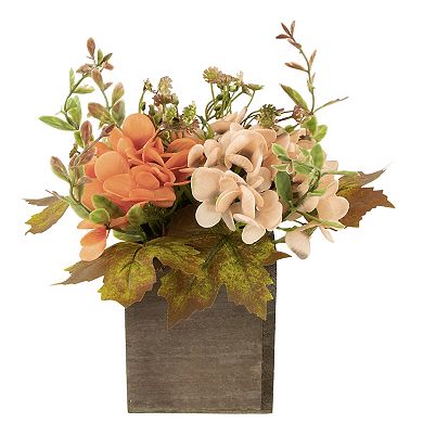 10" x 8" Orange Floral and Pumpkin Wooden Box Fall Harvest Tabletop Decoration