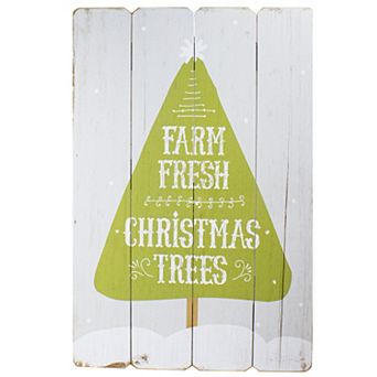 24” Gray and Green Farm Fresh Christmas Trees Wooden Hanging Wall Sign