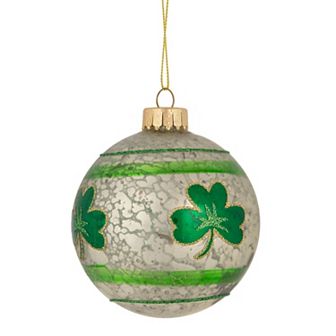 3" Mercury Glass Green Shamrock Irish Christmas Ornament