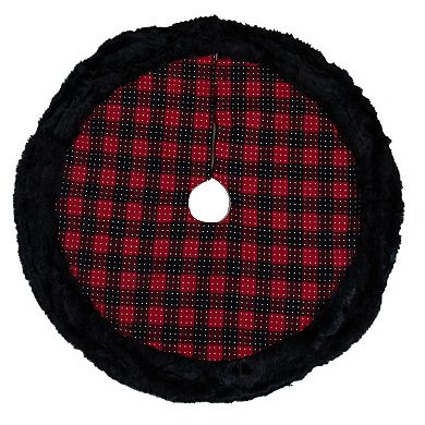48" Red and Black Plaid with Polka Dots Christmas Tree Skirt
