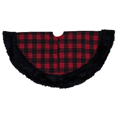 48" Red and Black Plaid with Polka Dots Christmas Tree Skirt