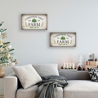 Set of 2 Gray and White Farm Fresh Christmas Trees Wooden Tray Hanging Signs 21"