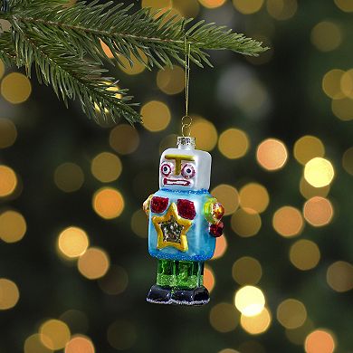 4.75" Multi-Colored Glass Robot Christmas Ornament
