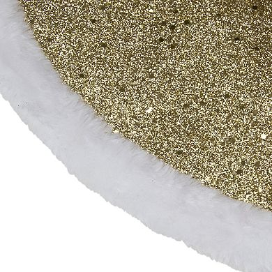 20" Gold Glittered Mini Christmas Tree Skirt with Faux Fur Trim