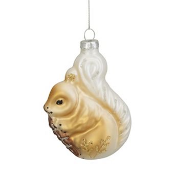 3.75" Brown and White Glass Squirrel with Nut Christmas Ornament