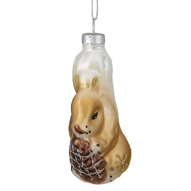 3.75" Brown and White Glass Squirrel with Nut Christmas Ornament