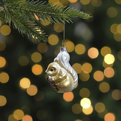 3.75" Brown and White Glass Squirrel with Nut Christmas Ornament