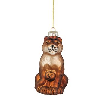 4" Orange and Black Glass Lion Christmas Ornament