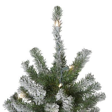 7' Pre-Lit Pencil Flocked Alpine Artificial Christmas Tree - Clear Lights